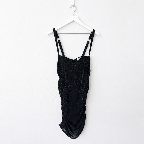 Oh Polly Dresses & Skirts - Oh Polly Black Rhinestone Ruched Mesh Bodycon Mini Dress US 6 Party Clubwear
